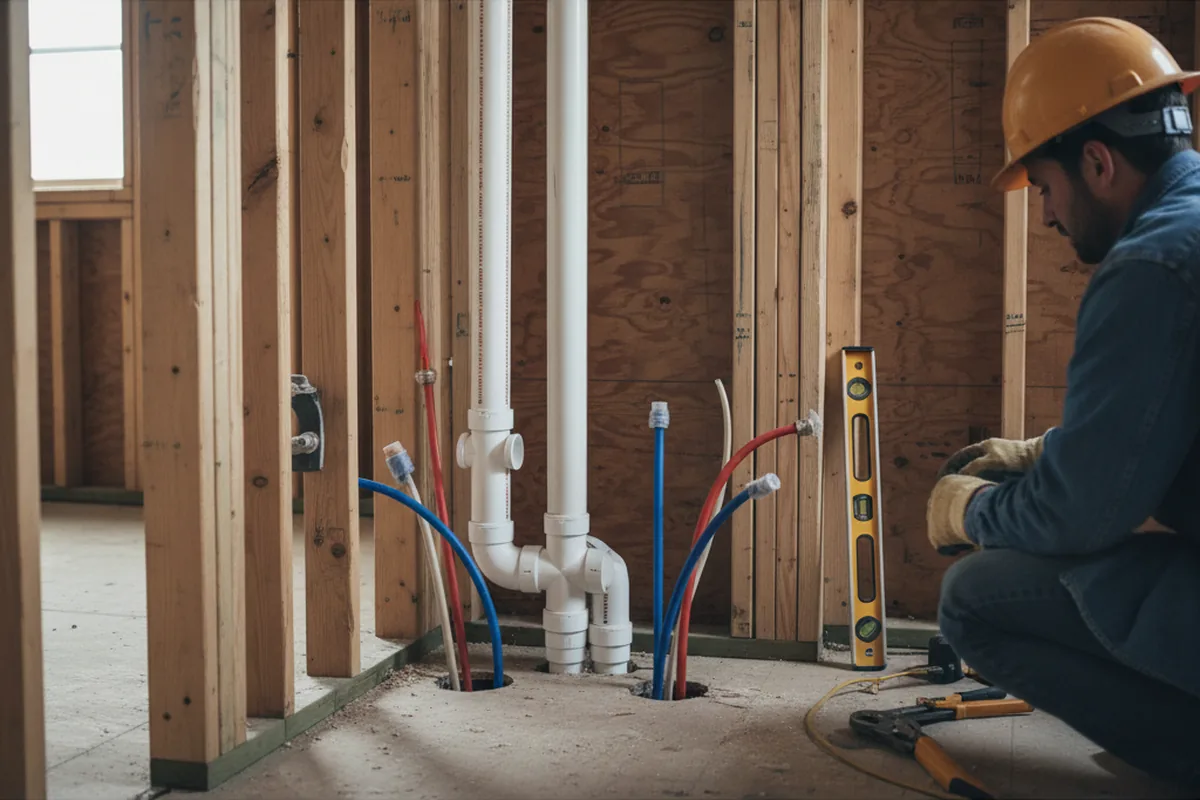 Drain and supply rough-in during Sump Pump Repair in Norfork